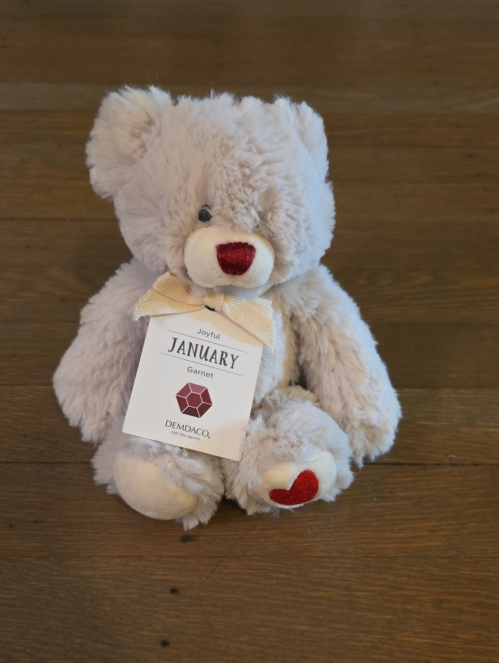 Demdaco Cream Plush January Bear with Heart Accent. NEW